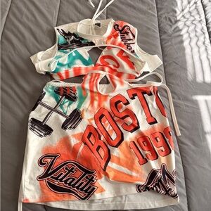 SHEIN Graphic Print Mini Skirt - White and Orange